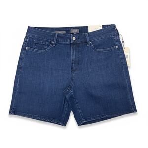New with tags NYDJ Ella petite denim shorts in dark wash, size 14P.